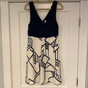 HD in Paris from Anthropologie navy and cream dress